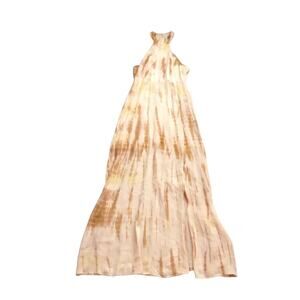 NWOT Anthropologie stradivarius Yellow Tan Tie Dyed Satin Midi Halter Dress S